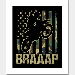 Braaap Camouflage American Flag Motocross Dirt Bike Gift Posters and Art